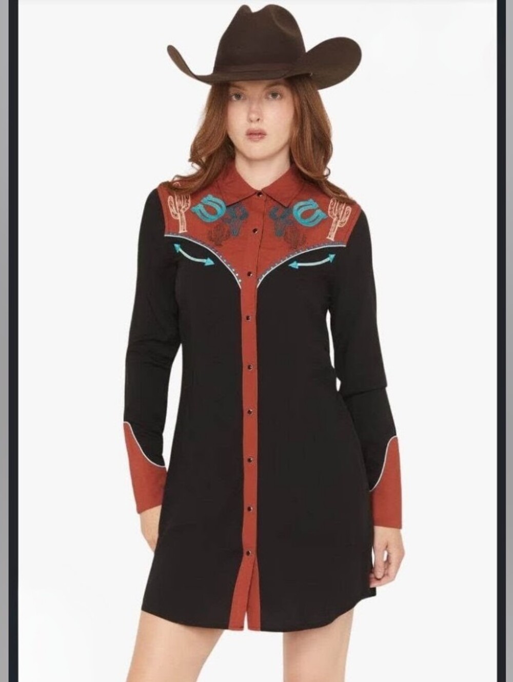 Western Panhandle Slim Shirt Dress Black & Brown Sz L
